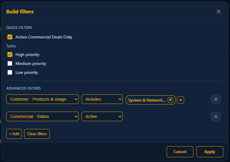 Table filter builder